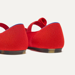 Close up of the heel of The Kids Tux Bow Mary Jane in Bright Red.