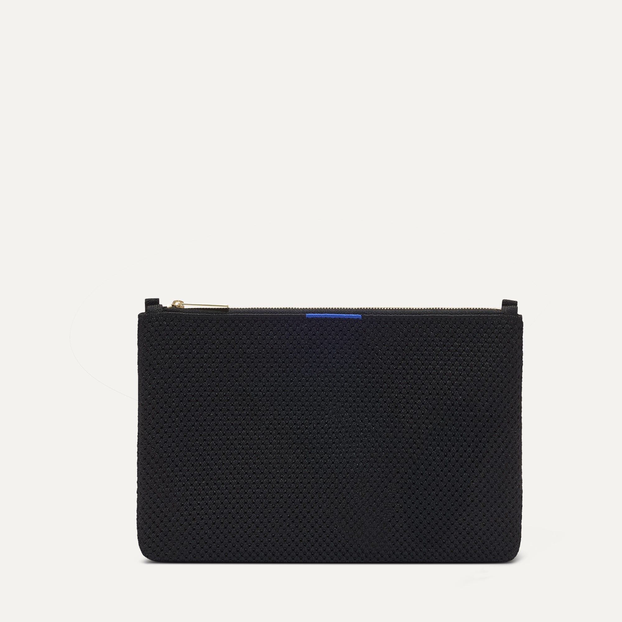 PDP |The Convertible Clutch in Black Espresso Open-Knit, shown from the front.