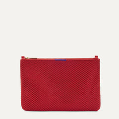 PDP |The Convertible Clutch in Scarlet Open-Knit, shown from the front.
