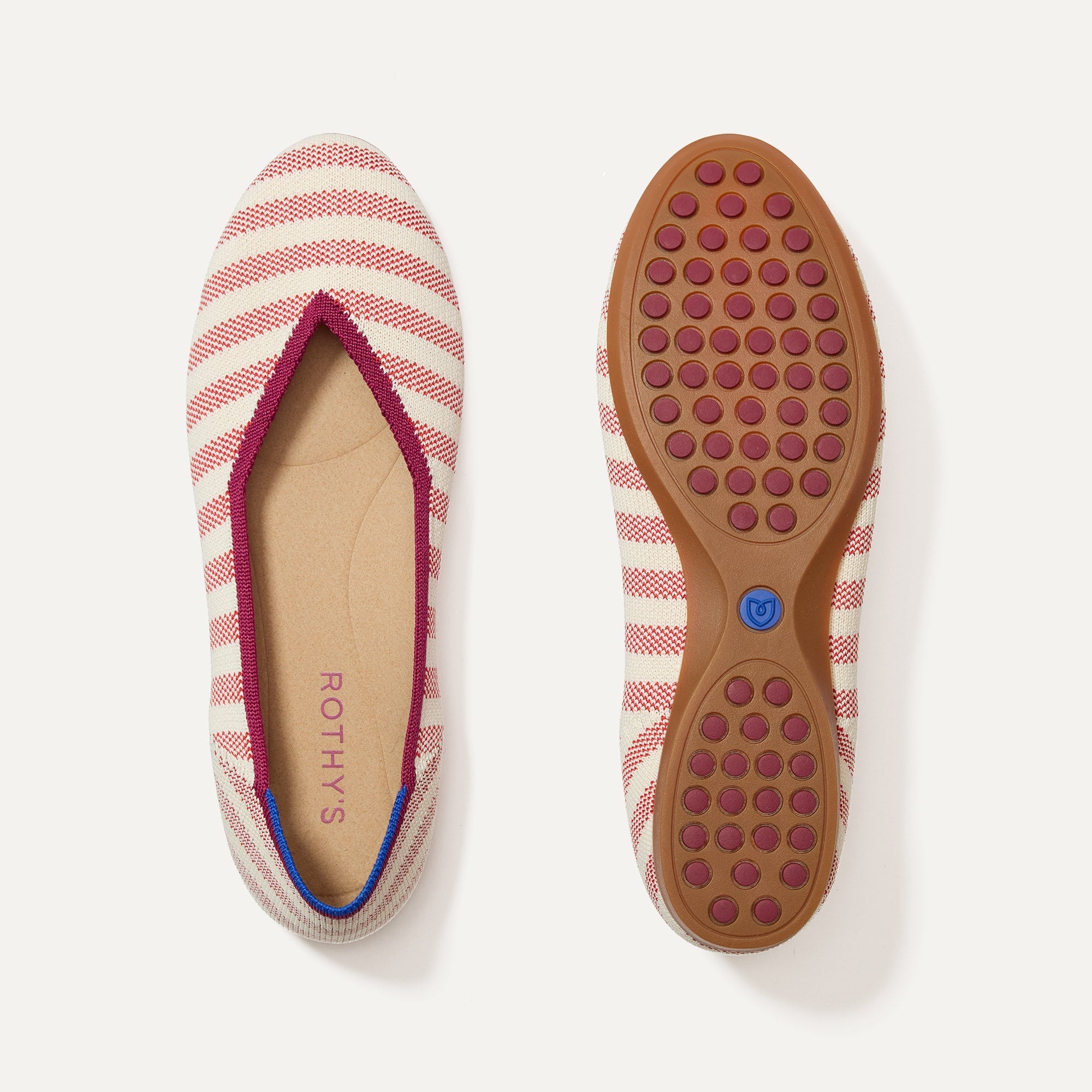 PLP |The Daily Flat in Coral Cabana Stripe shown from the top.