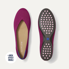 The Daily Flat in Wild Berry shown from the top with one shoe showing the outsole. 