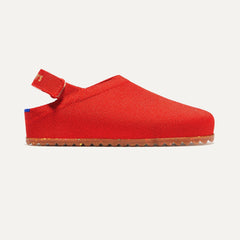 side | The Kids Clog in Firetruck Red shown from the side. 