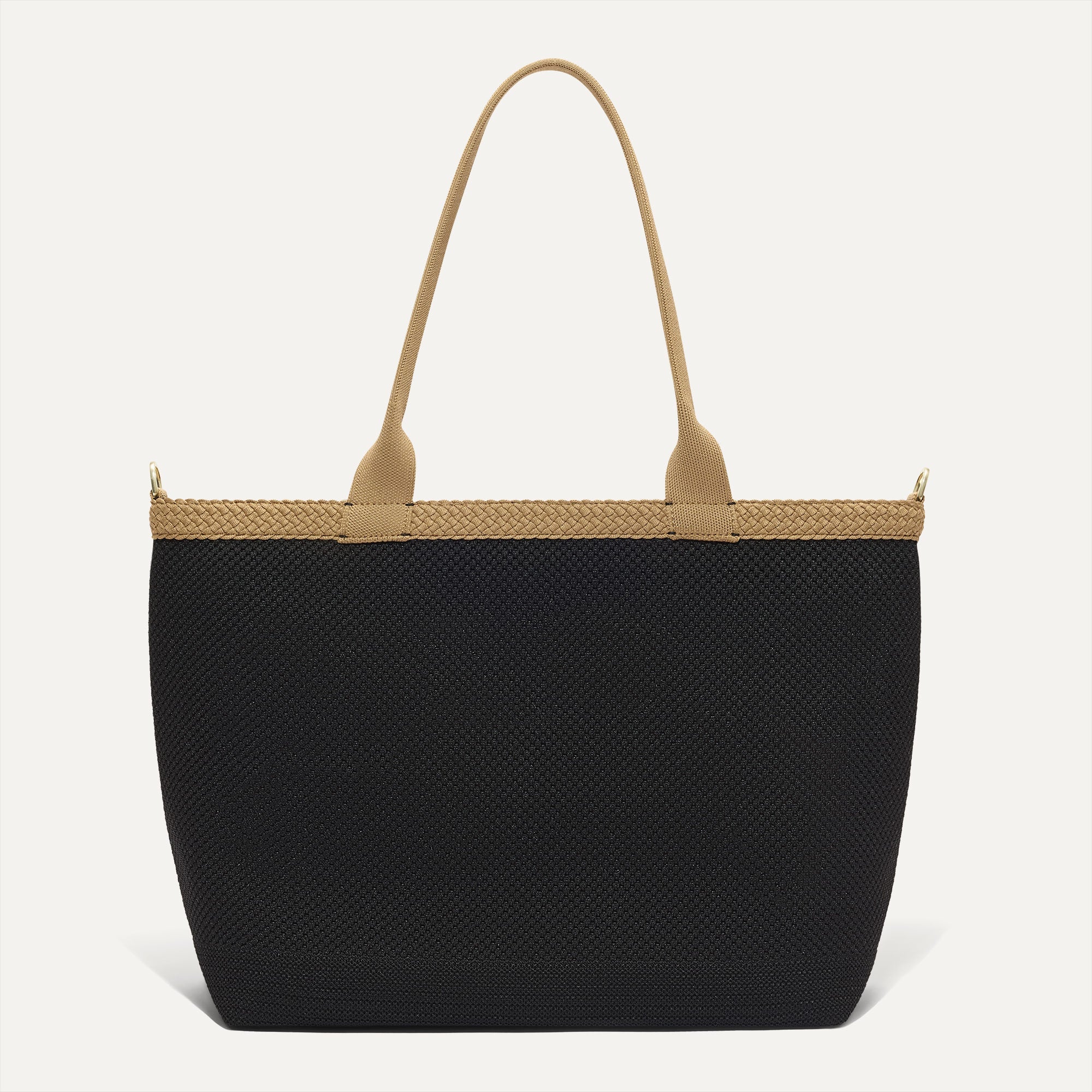 PLP |The Lightweight Zip Tote in Black Espresso Open-Knit shown from the front.