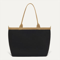 PLP |The Lightweight Zip Tote in Black Espresso Open-Knit shown from the front.