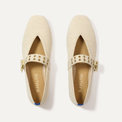 The Max Buckle Mary Jane in Cream Woven shown from the top.