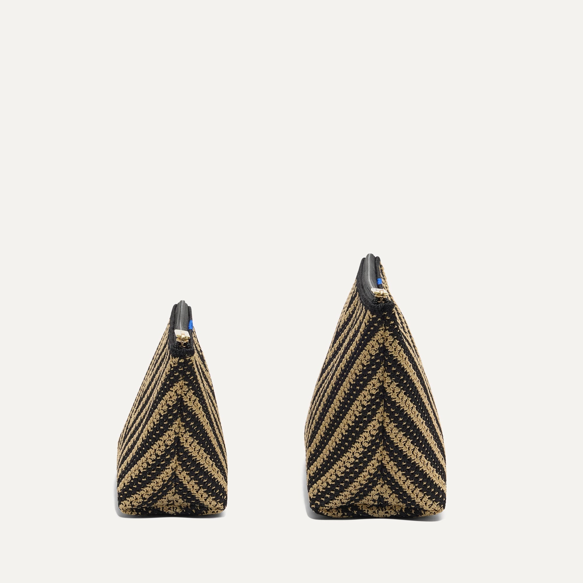 The Travel Pouch Set in Toffee Chevron shown from the side.