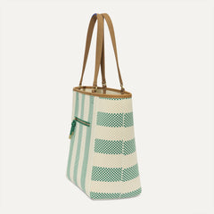 The Two-Way Tote in Ivy, shown from the side.