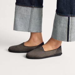 hover | Model wearing The Cruiser Loafer in ReVelvet Jet Herringbone.