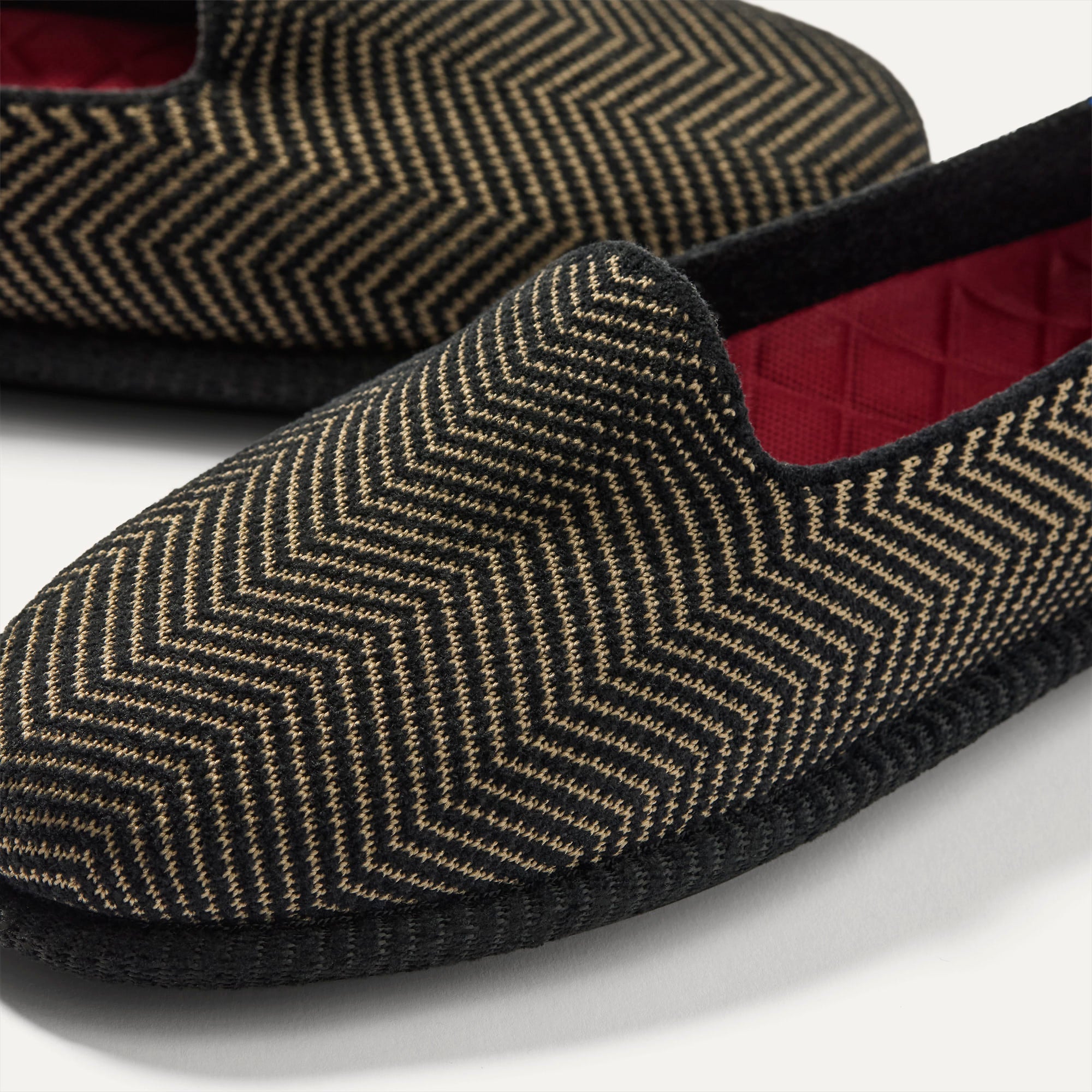 macro | The toe and vamp of The Cruiser Loafer in ReVelvet Jet Herringbone. 