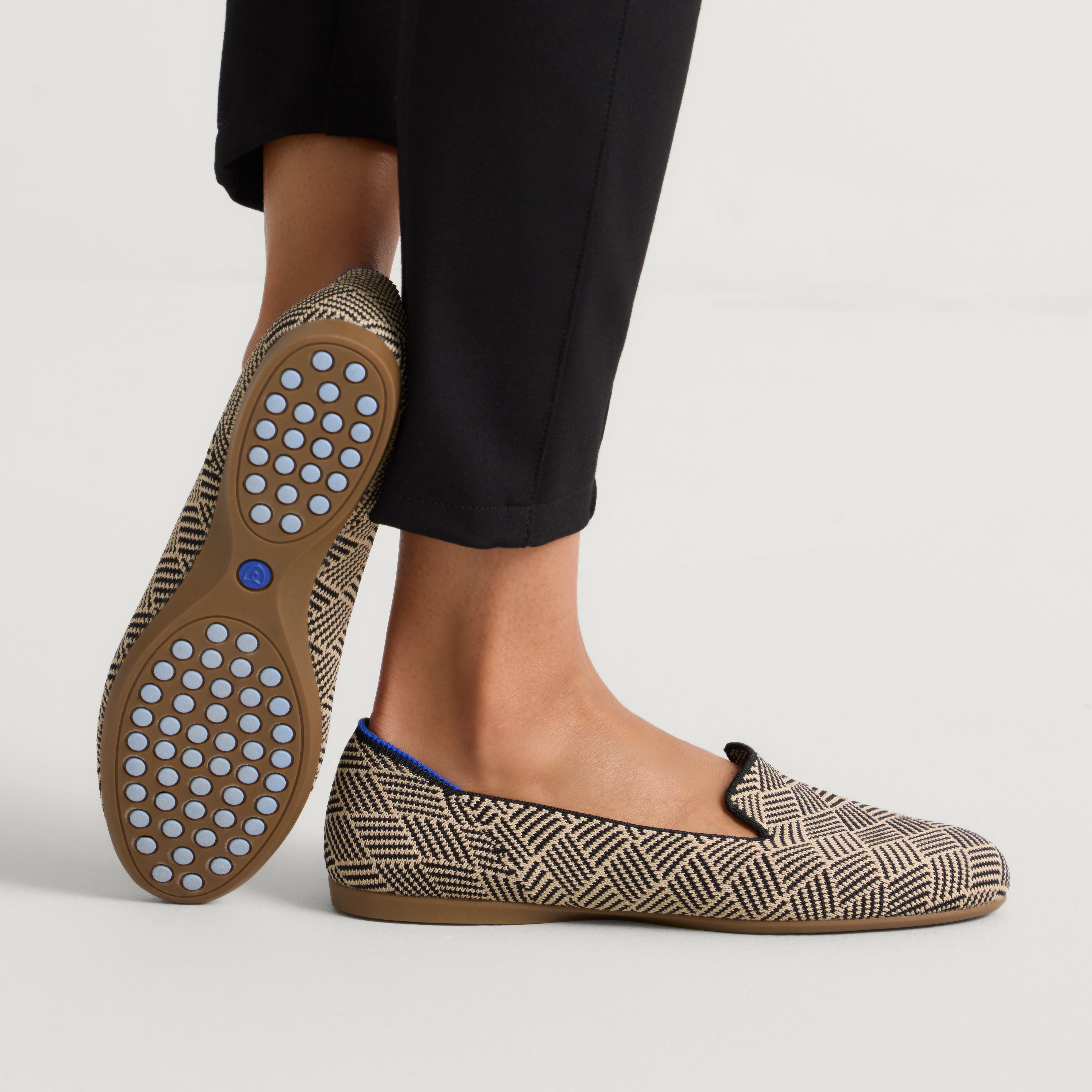 hover | Model wearing The Daily Loafer in Black Zig Zag. 