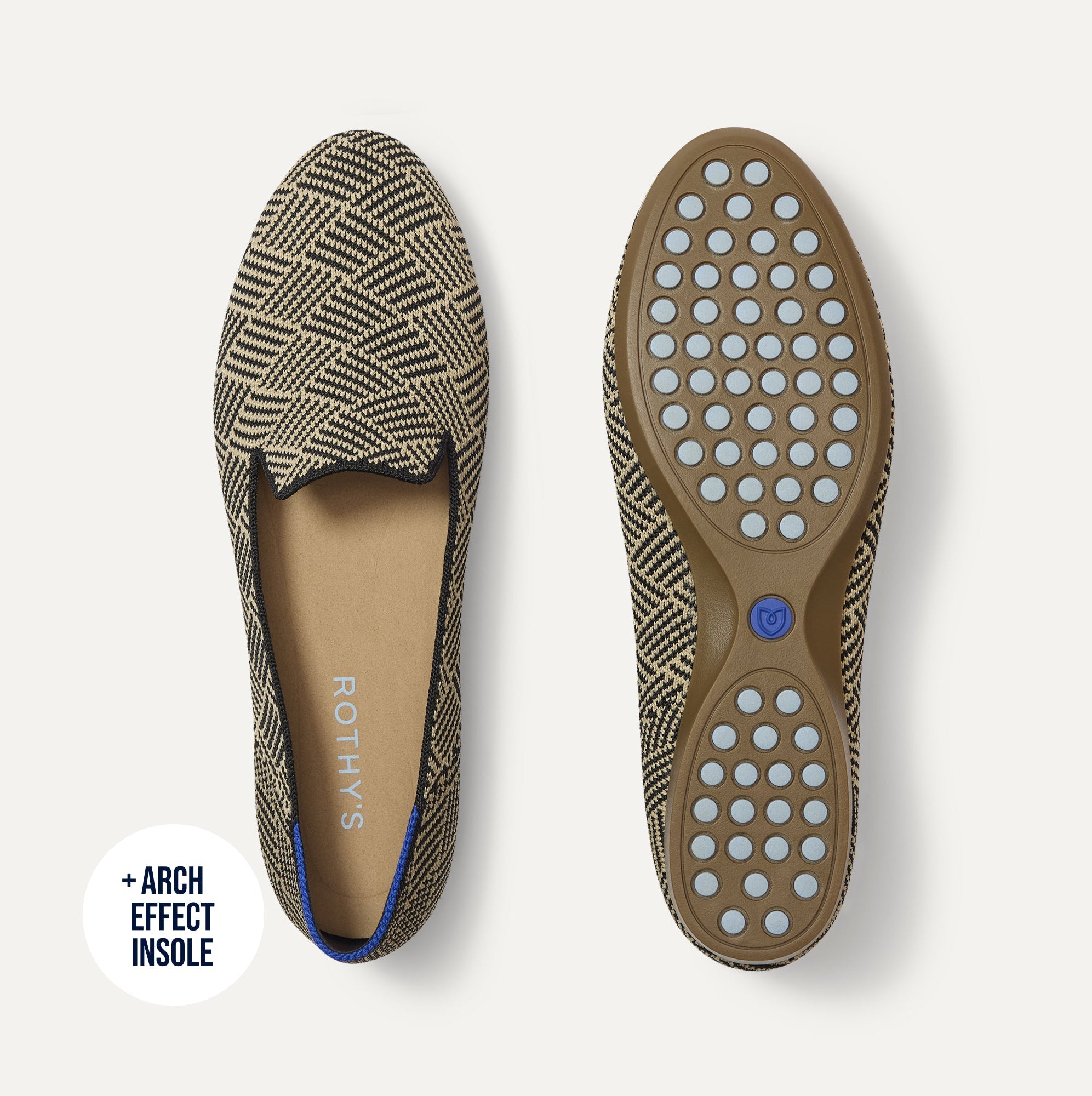 pdp | The Daily Loafer in Black Zig Zag shown from the top with one shoe showing the outsole. 