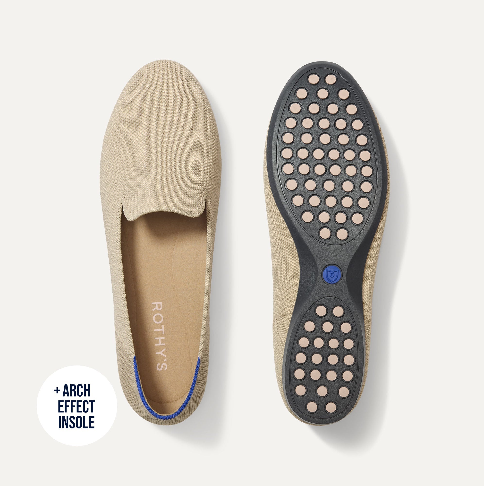 PDP |The Daily Loafer in Ecru shown from the top with one shoe showing the outsole. 