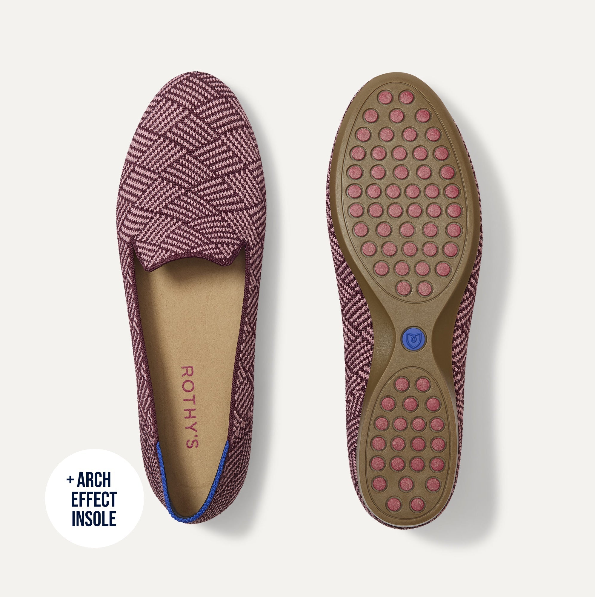 pdp | The Daily Loafer in Fig Zig Zag shown from the top with one shoe showing the outsole. 