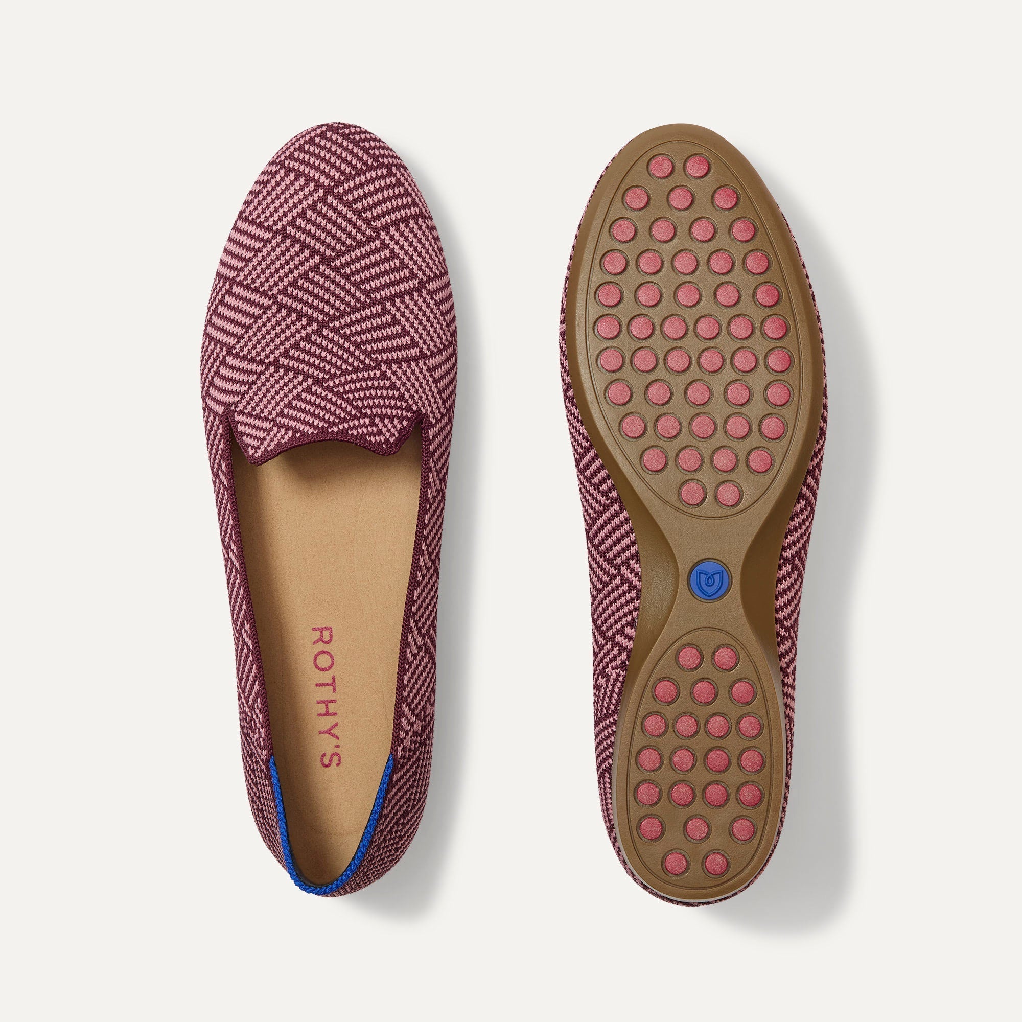 PLP | The Daily Loafer in Fig Zig Zag shown from the top with one shoe showing the outsole. 