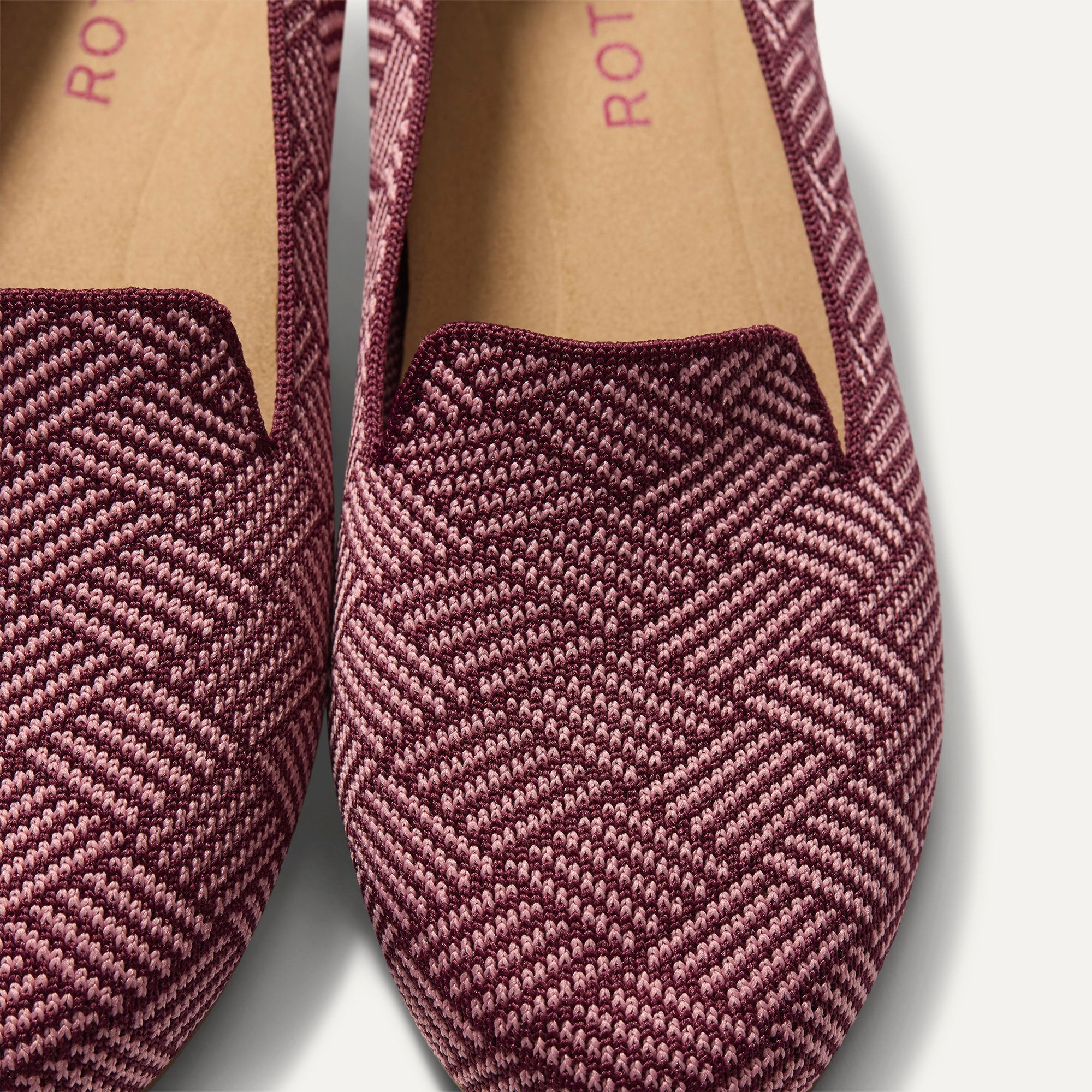 macro | Close up of the toe and vamp of The Daily Loafer in Fig Zig Zag. 