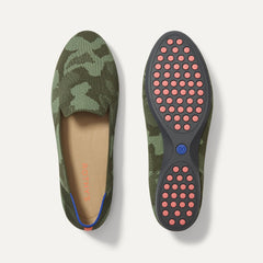 PLP |The Daily Loafer in Green Camo shown from the top with one shoe showing the outsole. 