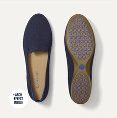 pdp | The Daily Loafer in Navy shown from the top with one shoe showing the outsole. 