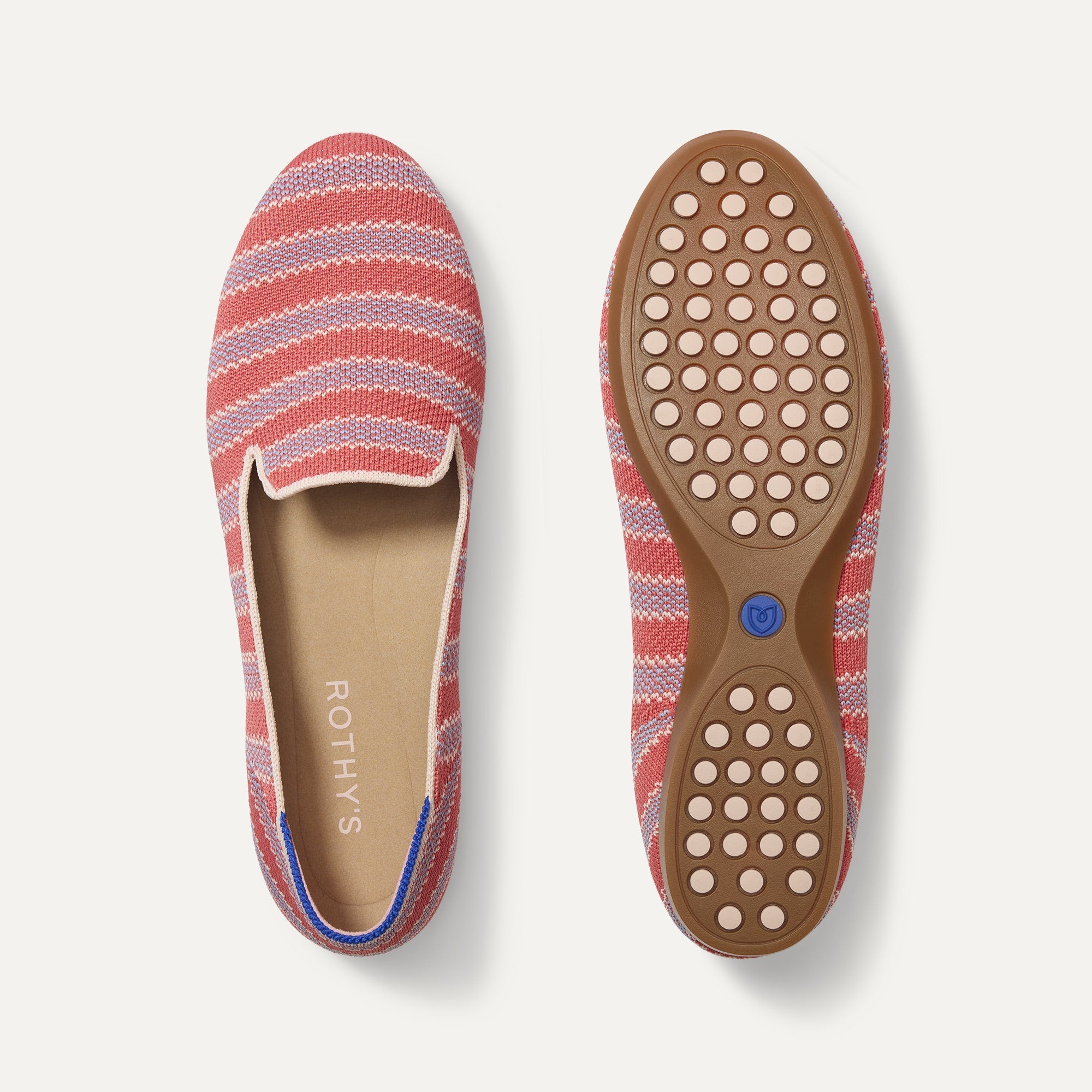 PLP |The Daily Loafer in Sunkiss Stripe shown from the top with one shoe showing the outsole. 