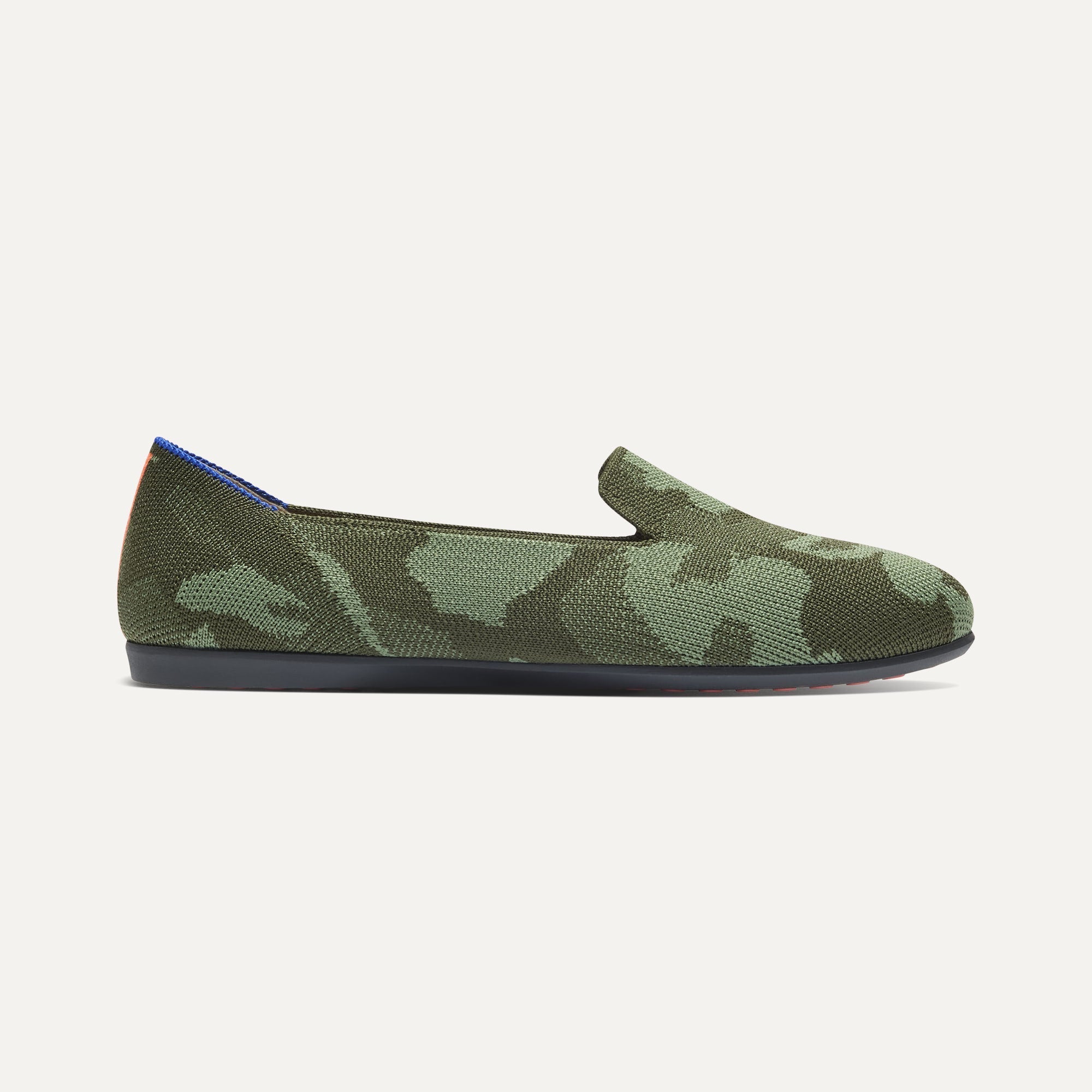 side | The Daily Loafer in Green Camo shown from the side. 