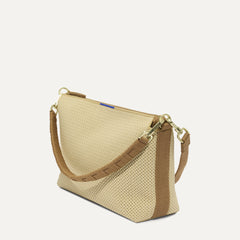 The Daily Crossbody in Macadamia Open-Knit shown at a diagonal view from the left.