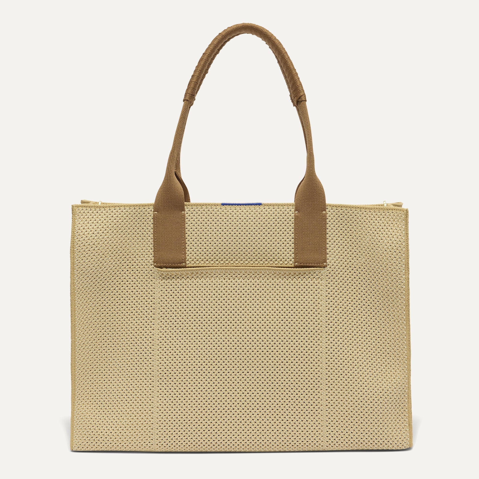PLP |The Classic Tote in Macadamia Open-Knit, shown from the front. 