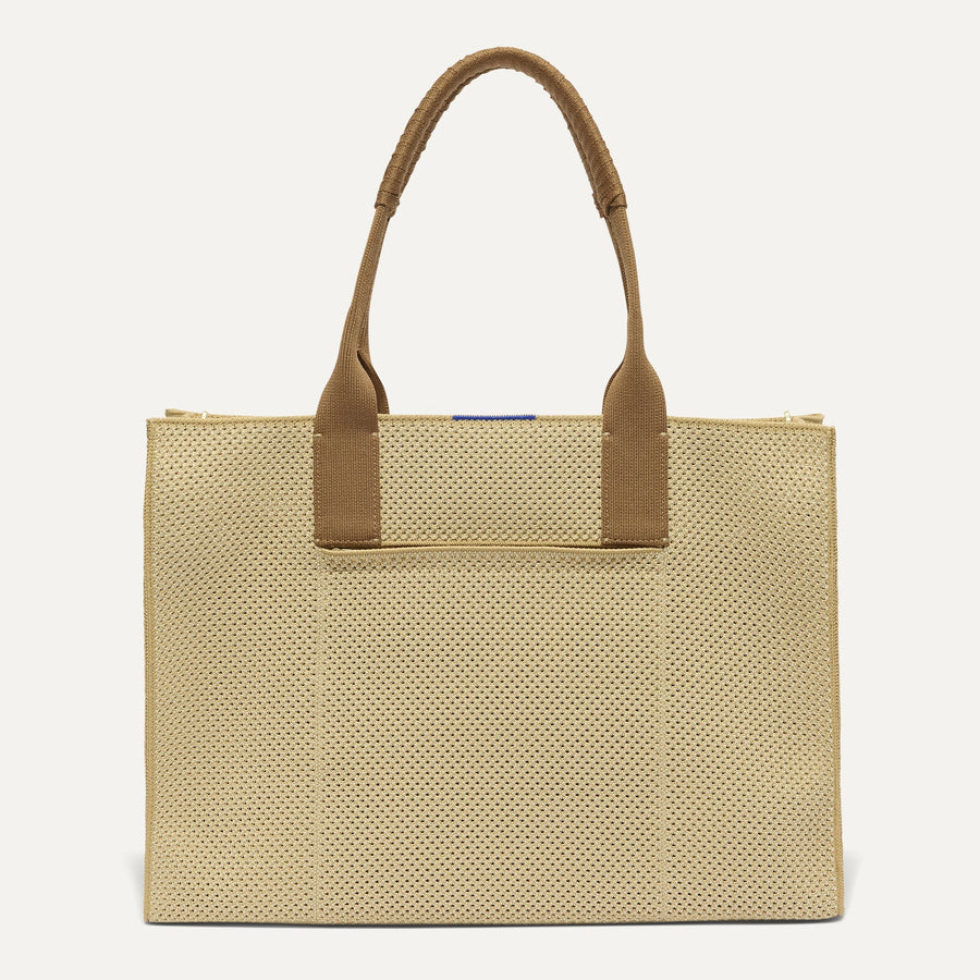 PLP |The Classic Tote in Macadamia Open-Knit, shown from the front. 