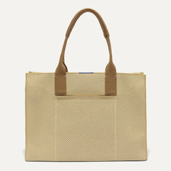 PLP |The Classic Tote in Macadamia Open-Knit, shown from the front. 