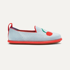 side | The Mini Loafer in Cherry Blue shown from a side view showing the outsole.