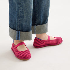 hover | Child wearing The Mini Mary Jane in Raspberry Stripe.