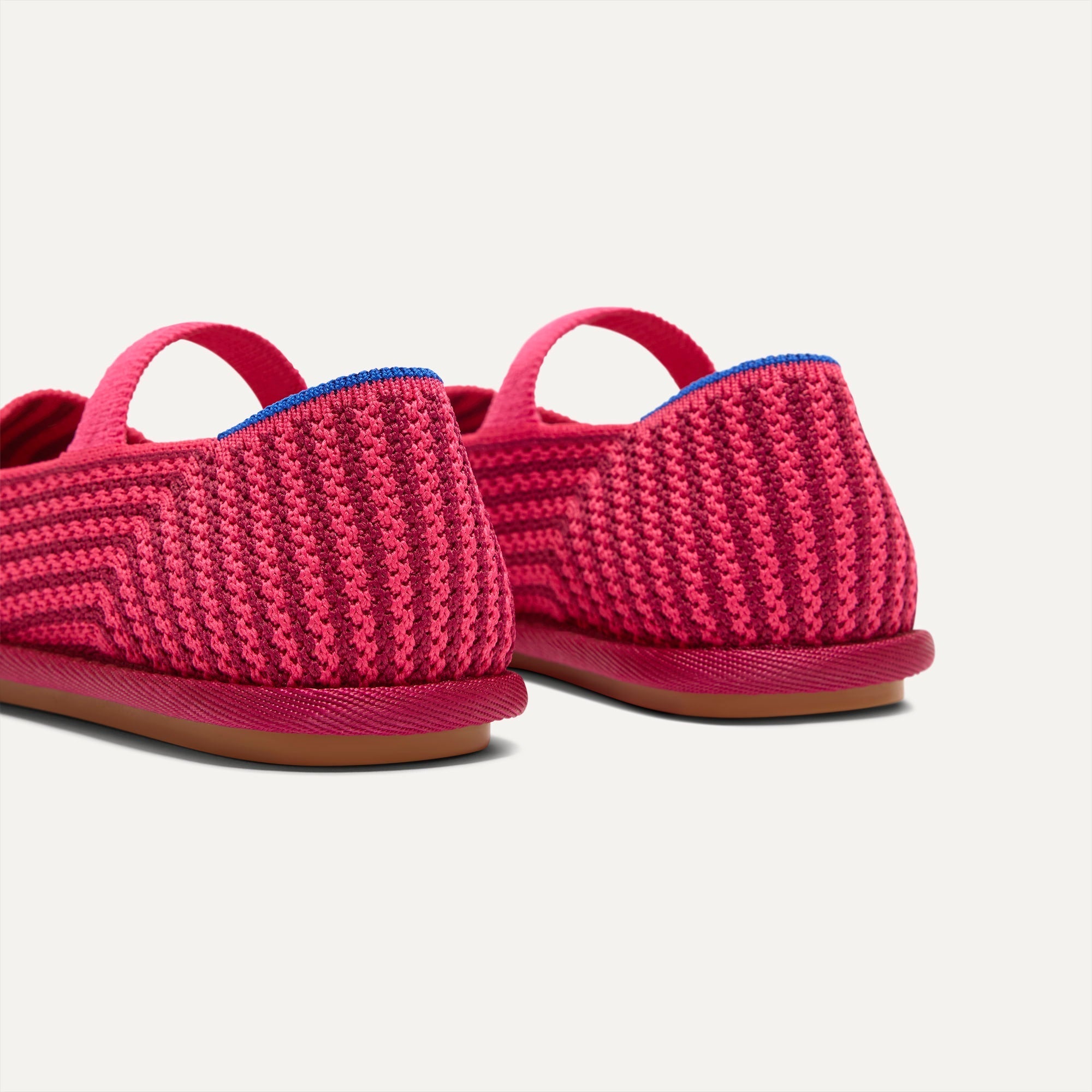 Close up of the heel The Mini Mary Jane in Raspberry Stripe.