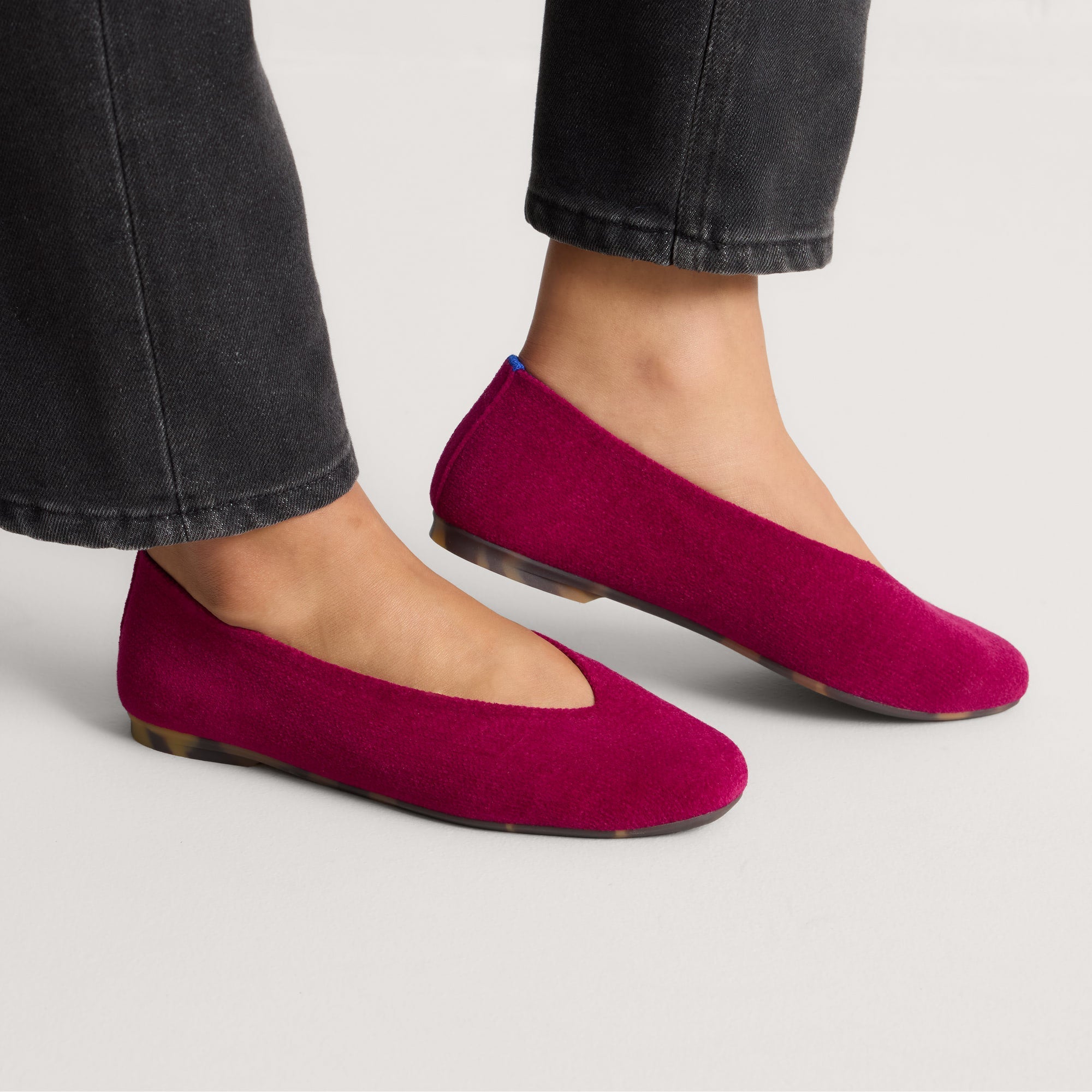 hover | Model wearing The Max Square Ballerina in ReVelvet Mulberry.