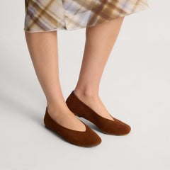 hover | Model wearing The Max Square Ballerina in ReVelvet Russet.