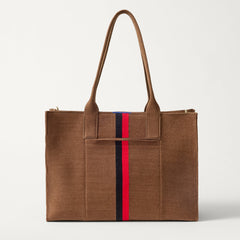PDP |The Classic Tote in ReVelvet Cinnamon Stripe, shown from the front. 