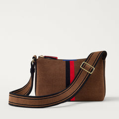PDP | The Casual Crossbody in ReVelvet Cinnamon Stripe, shown from the front.
