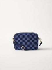 PLP | The Crossbody Camera Bag in  ReVelvet™ Blue Ink, shown from the front. 