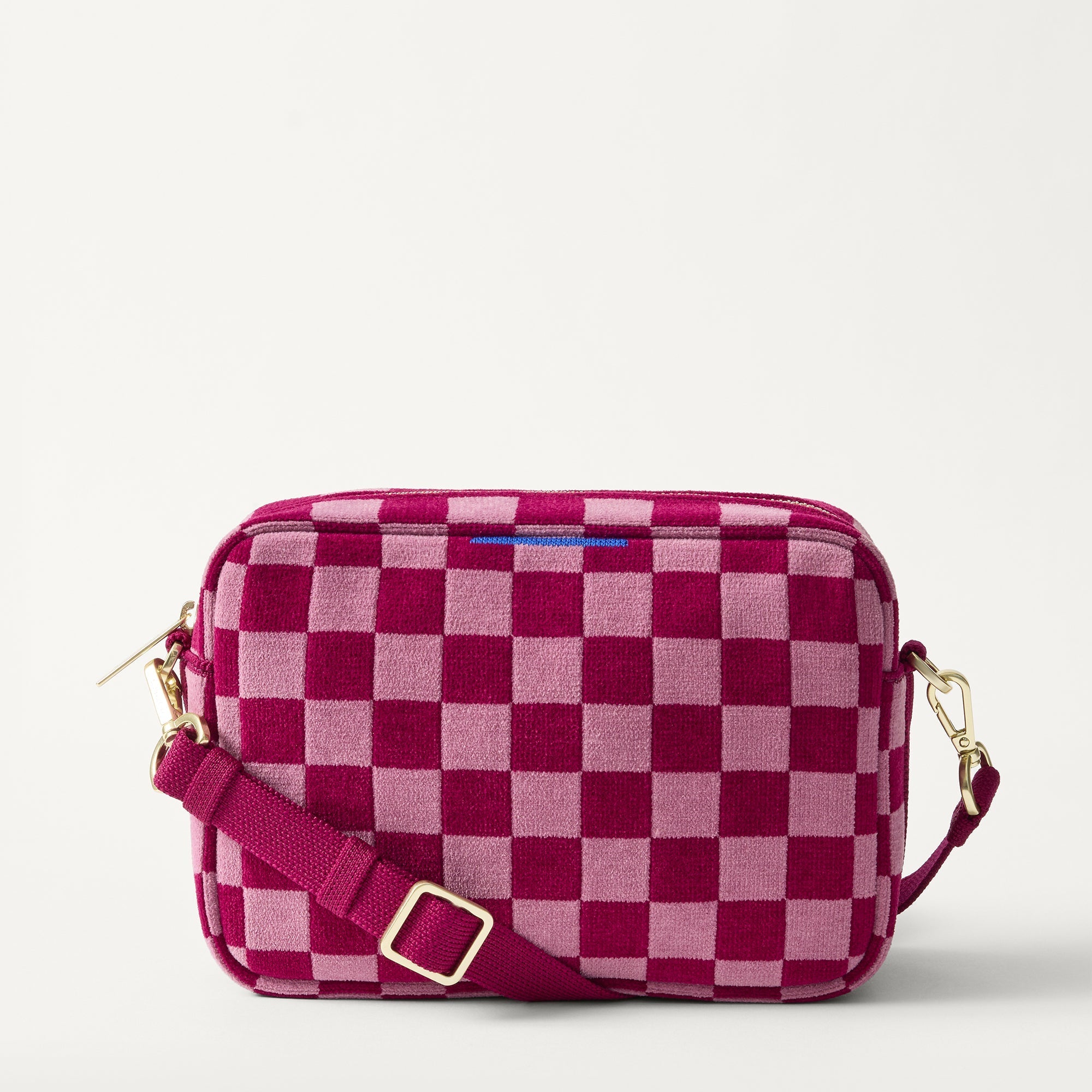 PDP | The Crossbody Camera Bag in  ReVelvet™ Orchid, shown from the front. 