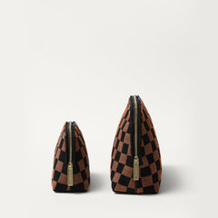 hover | The Vanity Set in ReVelvet™ Umber Check shown from the side.